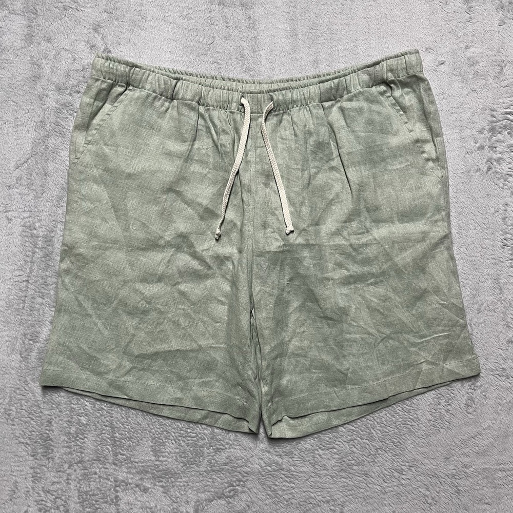 Alex Crane Bo Shorts Mens 2XL 6.5" Moss Green Chino 100% Linen Beach Vacation